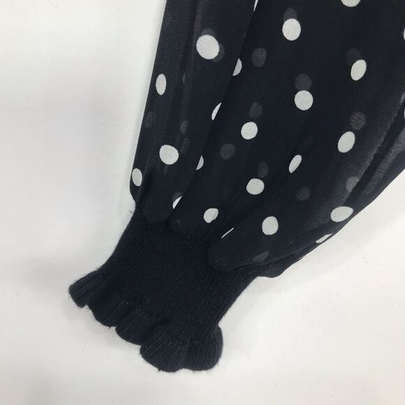 Nanette Lepore Black Knit Polka Dot Semi Sheer Sleeve Ruffle Mockneck Top - Picture 15 of 16